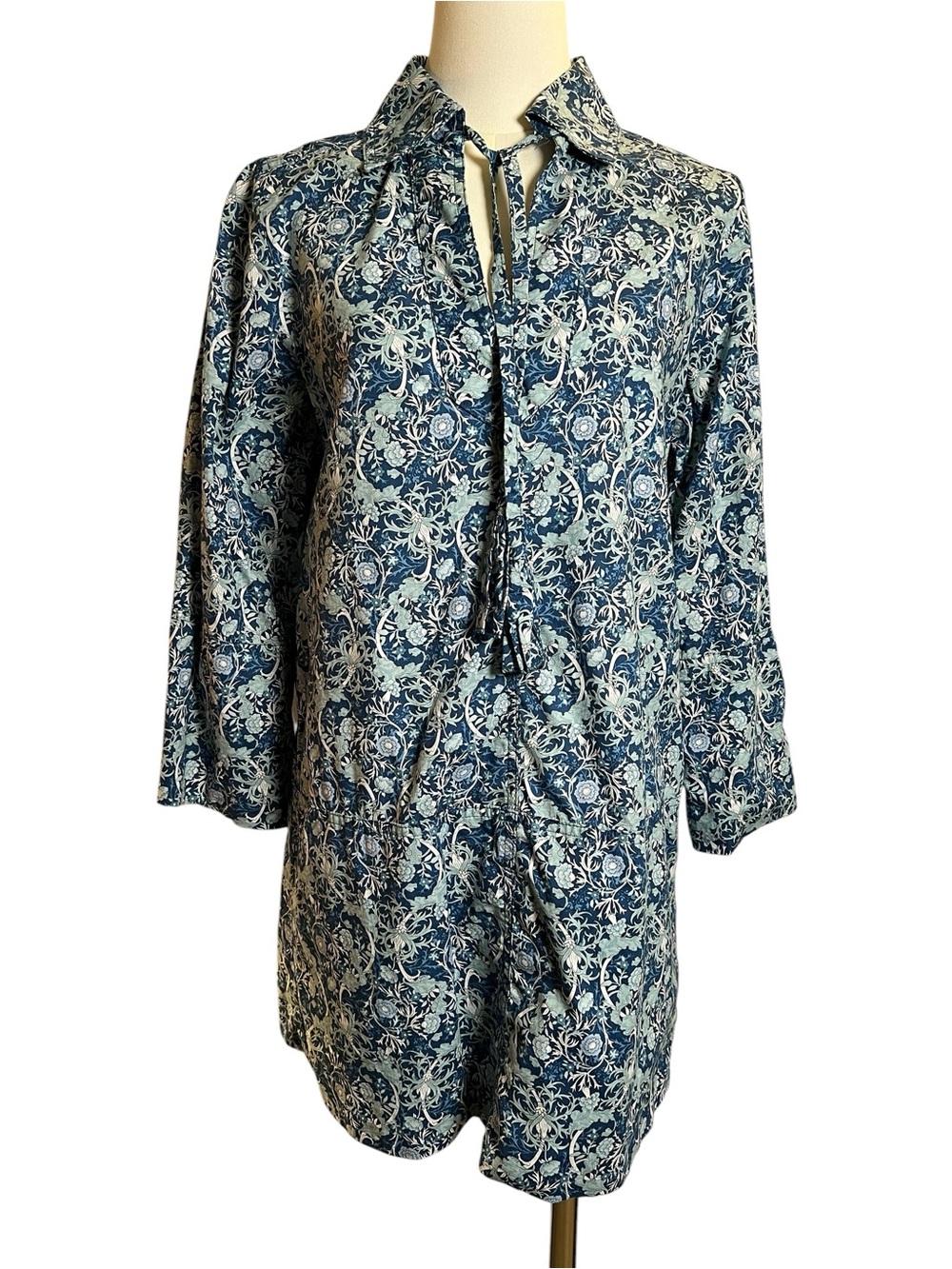 Hyacinth House Blue Floral Carrington Long Sleeve Cotton Mini Dress Size XS